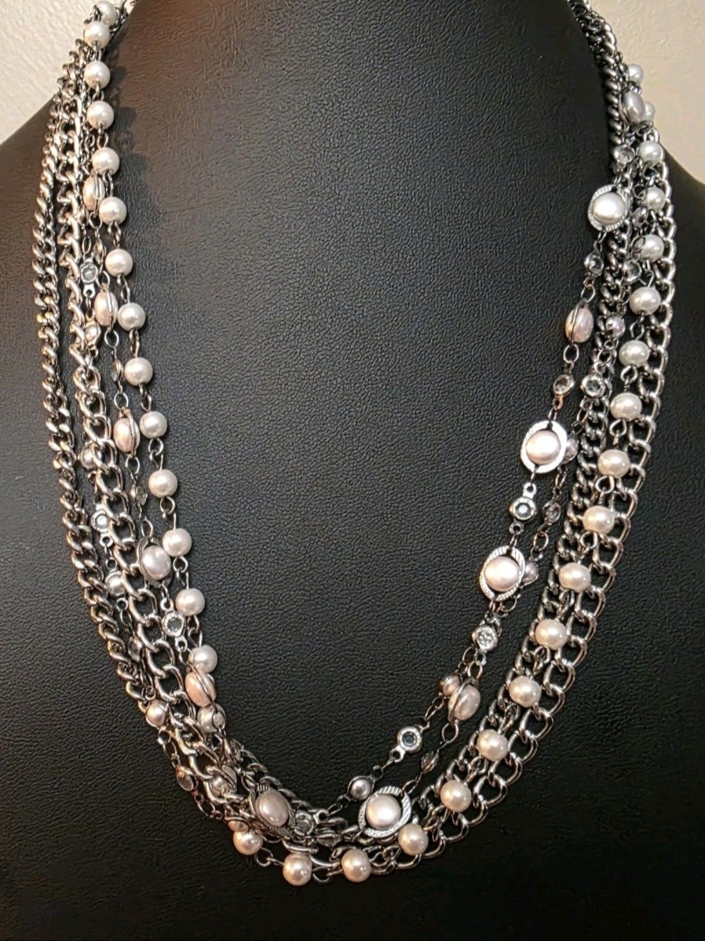 Multi-Strand Faux Pearl Accent Silver-Tone Chain  Necklace - Simply Vera